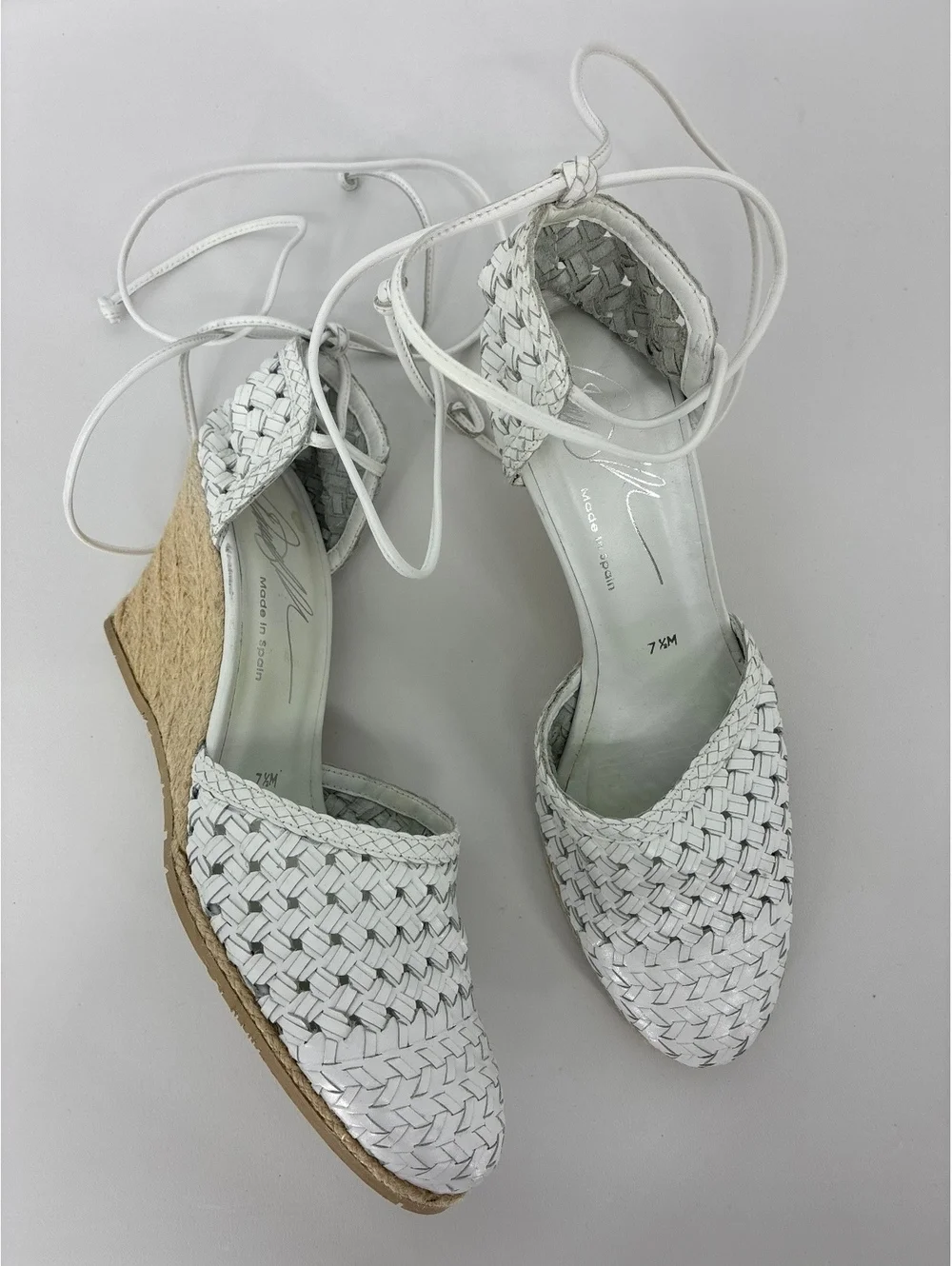 Donald J Pliner White Woven Leather Espadrille Wedge Sandals Size 7M